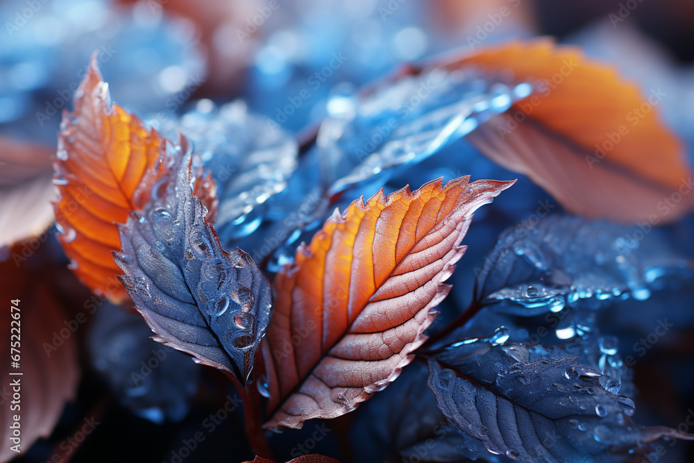 Aufkleber an image of frost patterns forming on autumn leaves, creating a captivating blend of seasonal beauty
