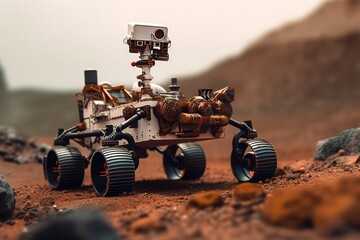 The Mars rover explores the Red Planet. Mars. Space exploration, science concept.