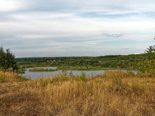Forested river banks in summer