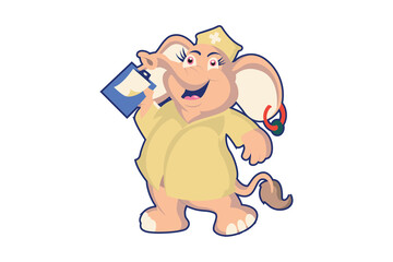Elephant Nurse Cartoon Character Sticker vector design. Animal logo vector design.