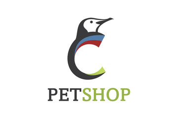 Penguin C Letter with Cute Sticker Shape icon logo design, Simple color template design.