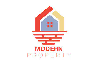 Abstract Wave and House Home Sticker logo design. Creative Modern Beach property sticker design icon.