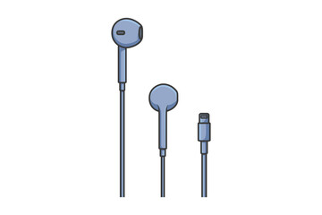 Earphones with Connector Sticker vector illustration. Recreation technology objects icon concept. Wire Headphones pair sticker design icon logo.