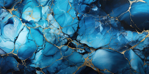 Turquoise blue marble background with thin gold lines and drops
