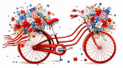 Papier peint photo autocollant rond Vélo Patriotic holiday red bike with american flag