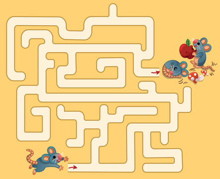 Mouse Labyrinth Game for Kids. Vector illustration.