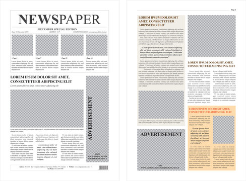 Tabloid newspaper editorial layout design. Tabloid size with bleed.