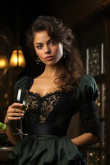 Generative ai illustration of woman standing with a glass of champagne