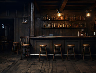 Fototapeta na wymiar interior of a vintage dark wooden bar