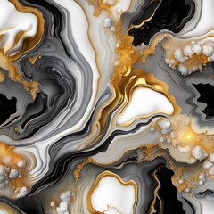 3d modern art wallpaper with 3d drawing abstract marble art wallpaper. Resin geode functional, like watercolor geode painting. golden, black, white and gray background, Generative AI