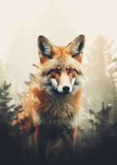 Obraz premium Wild red fox on wite background in wild nature. Fox design or graphic for t-shirt printing.