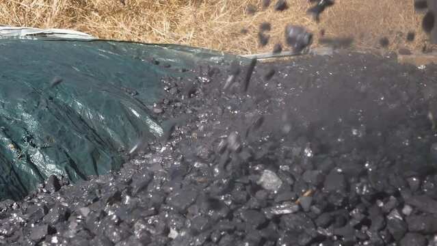 unloading of coal. Coal dust and anthracite