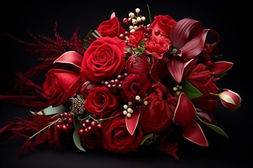 bright scarlet-colored floral bouquet. Generative AI