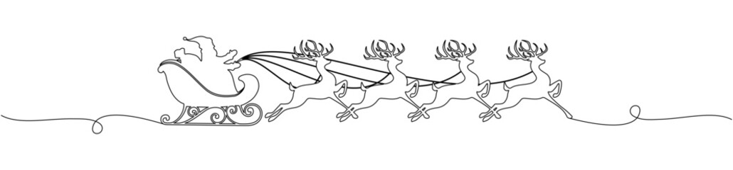 Illustration lineart of santa claus with reindeer silhouette vector