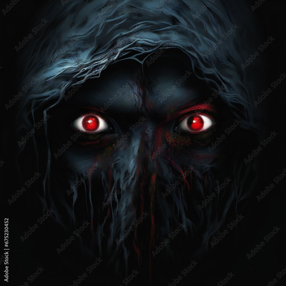 Aufkleber scary death face staring at you with red eyes from dark space generative ai