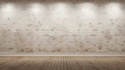 white brick wall and wooden floor with panels - obrazy, fototapety, plakaty