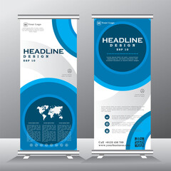 Blue Roll Up Banner template and info graphics, stand design, display advertisement, Business flyer