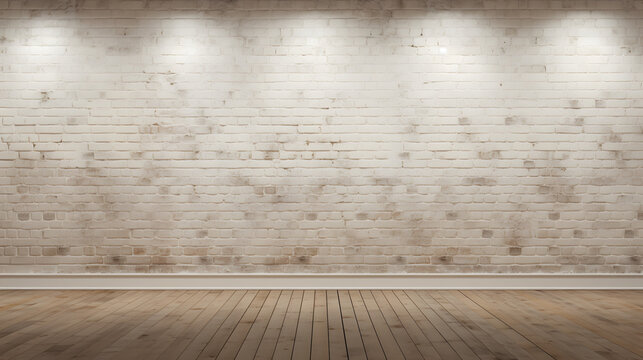 Fototapeta white brick wall and wooden floor with panels