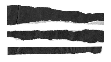 torn and ripped paper lines stripes with jagged edges from black paper in Y2K retro style, png isolated cardboard pieces on transparent background