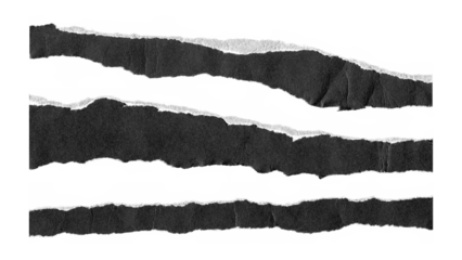 torn and ripped paper lines stripes with jagged edges from black paper in Y2K retro style, png isolated cardboard pieces on transparent background