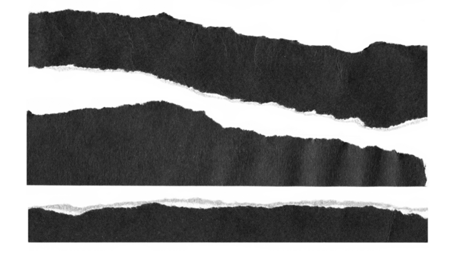 torn and ripped paper lines stripes with jagged edges from black paper in Y2K retro style, png isolated cardboard pieces on transparent background