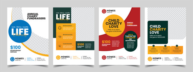 kids charity flyer design donation social banner poster template  - obrazy, fototapety, plakaty