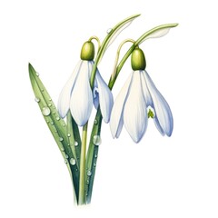 watercolor snowdrop flowers illustration on a white background.