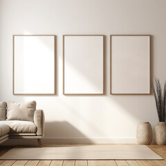 interior design frame mockups, set of 3 frame mockup for poster, 3d design, for wall art exhibition.