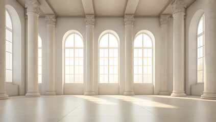 Fototapeta na wymiar empty interior of a vintage modern house with pillars and windows