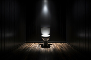 Ceramic toilet in a dark room with lighting.. Generated by artificial intelligence