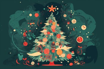 Naklejka na ściany i meble Festive holiday card featuring a lovely Christmas tree. Generative AI