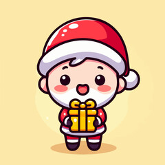 Cute logo of mini santa claus with a gift in hand