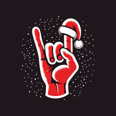 Vintage Christmas Rock n roll greeting hand sign vector in vintage retro style, festive rock 'n roll.