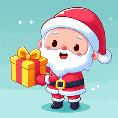Cute logo of mini santa claus with a gift in hand