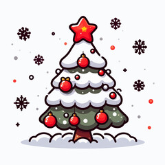 Sketch style cute illustration of a Christmas tree, Christmas vector designs, ornamental tree vector