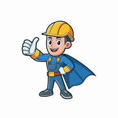 Vector cute cartoon clip art of worker illustration. happy constructor mascot logo