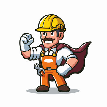 Vector cute cartoon clip art of worker illustration. happy constructor mascot logo