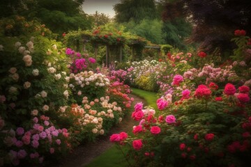 Fototapeta na wymiar A stunning rose garden in full bloom. Generative AI