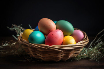 Colorful Easter eggs in basket
