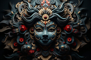 Generative ai collage image of hindu goddess face on wall in culture religion temple - Powered by Adobe