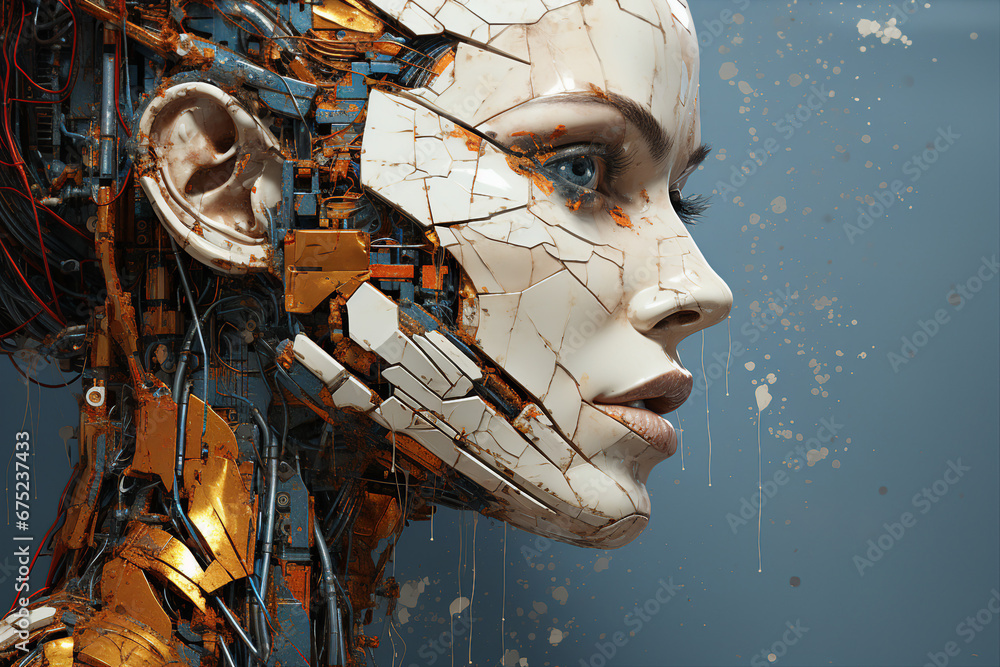 Poster generative ai picture of beautiful robotic human android future 3d robot invention