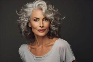 Generative AI closeup porttrait of gorgeous aged white haired woman