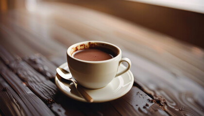 Espresso coffee on wood table with copy space