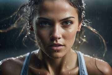 Fototapeta premium Generative AI picture of young girl running jogging wearing activewear active lifestyle flattering hair