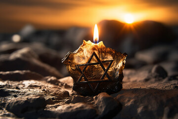 Generative ai picture of burning candle with star of David pray for peace - obrazy, fototapety, plakaty