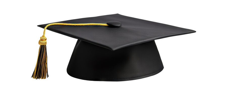 Black graduation cap with a tassel, cut out