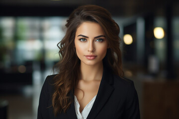 Fototapeta premium Generative AI portrait of amazing gorgeous office worker young woman ready for conference