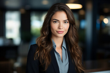 Fototapeta premium Attractive lady executive business leader manager looking at camera generative AI