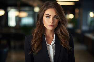 Fototapeta premium Generative AI picture portrait of amazing gorgeous office worker young woman