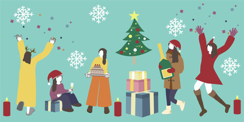 Obraz na płótnie Canvas クリスマスパーティーをする人たちのイラスト